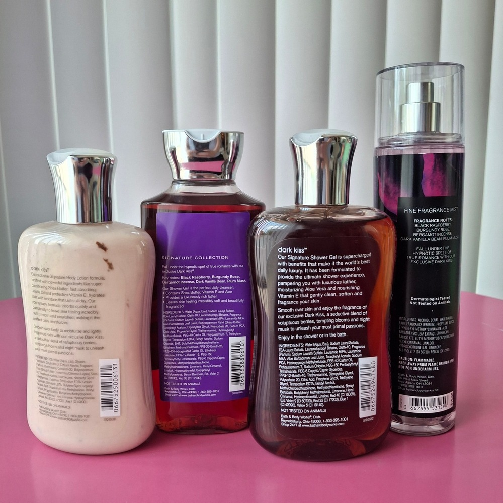 Bath & Body Works DARK KISS Lotion Shower Gel Fragrance Mist Set of 4 - Picture 2 of 2